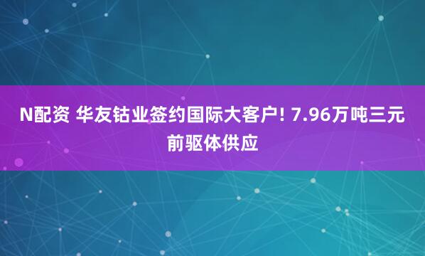 N配资 华友钴业签约国际大客户! 7.96万吨三元前驱体供应